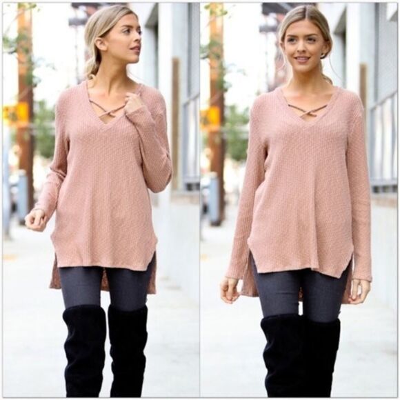 Blush Criss Cross V-Neck Top - Picture 1 of 7